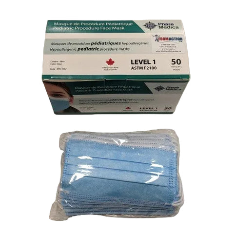 Masques de procédure ASTM F2100 niveau 1 Enfant Bleus canadien (50)