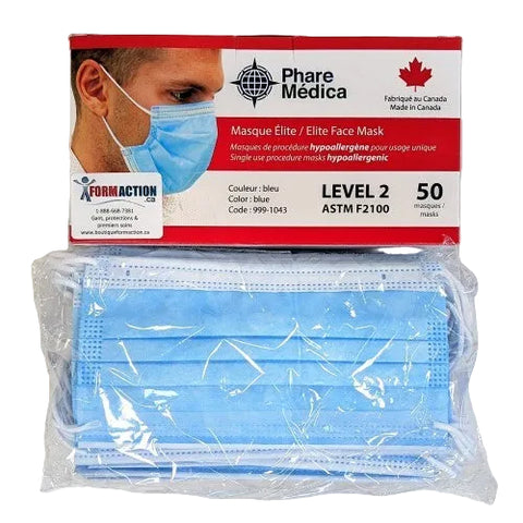 Masque de Procédure médical ASTM F2100 Niveau 2 Adulte Fabriqué au Canada (50)
