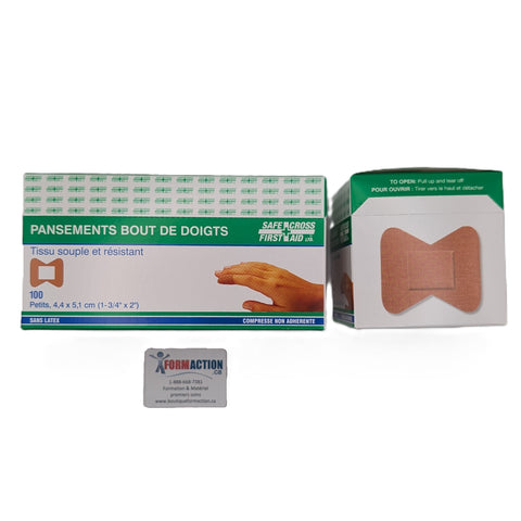 Pansement adhésif en tissus bout de doigt petit (100) 4.4 x 5.1 cm,