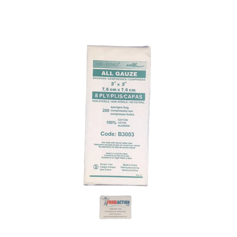 Compresse de gaze 3x3 (7,6cmx7,6cm) non-stérile 8 plis 200