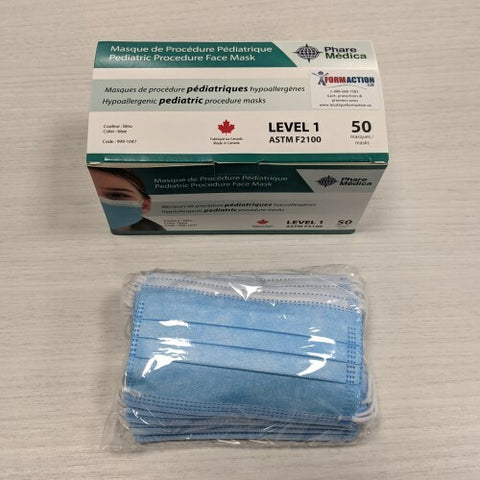 Masques de procédure ASTM F2100 niveau 1 Enfant Bleus canadien (50)