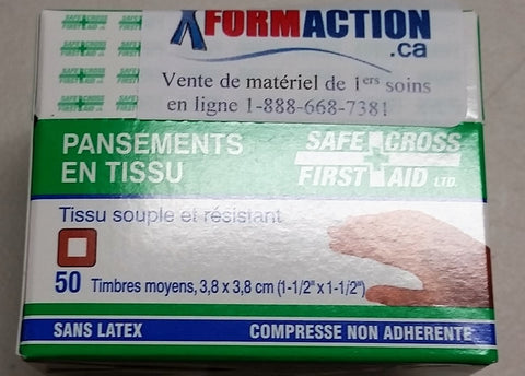 Pansements en Tissus Moyens 3,8 x 3,8 cm (50)