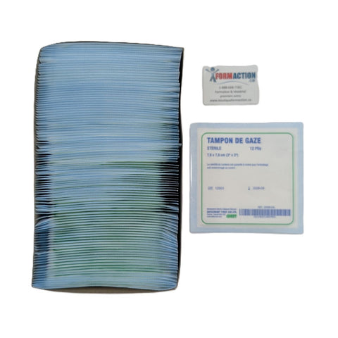 Compresse de Gaze stérile 7.5cm x 7.5cm 3x3  (100)