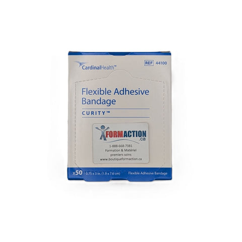 Pansements adhésif flexible 7,5cm x 1,9cm (3/4 x3po)  Tissus boite 50 Curity