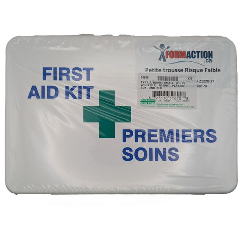 Petite trousse 25 travailleurs et moins risque faible. norme CAN/CSA Z1220-17 Boitier plastique